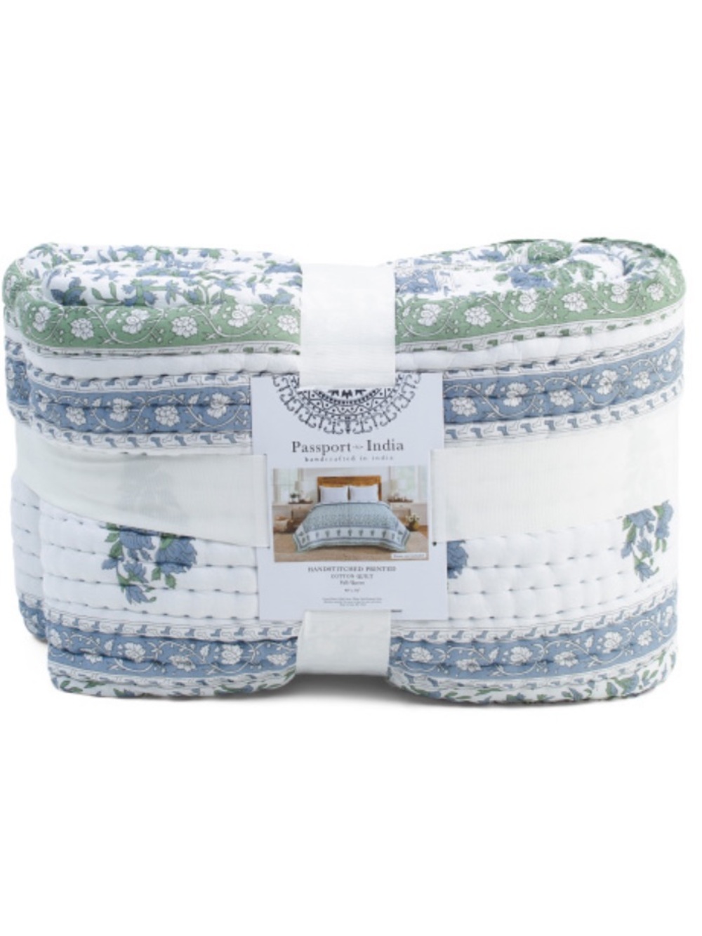 Passport Hand-Stitched Floral Quilted Bedding in Blue and Green
